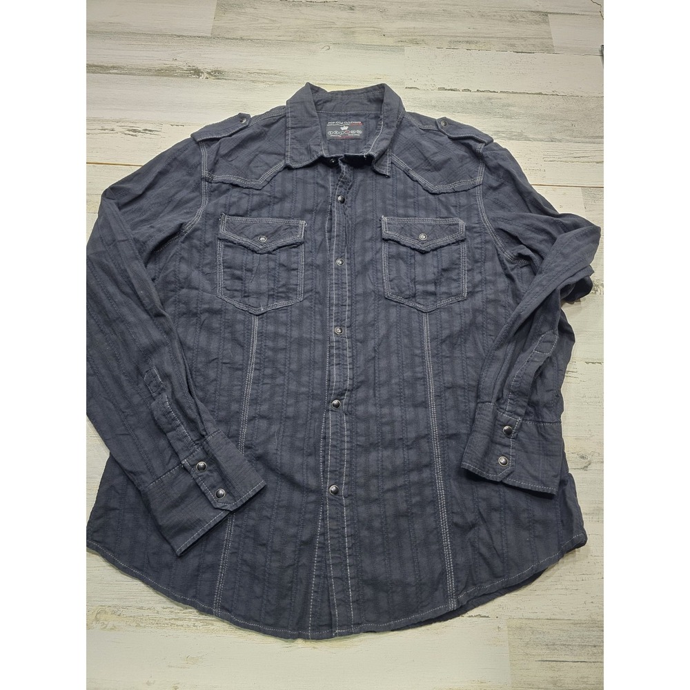 Pop Icon Clothing Buckle Mens XL Black Textured Stripe Western Snap Button Shirt